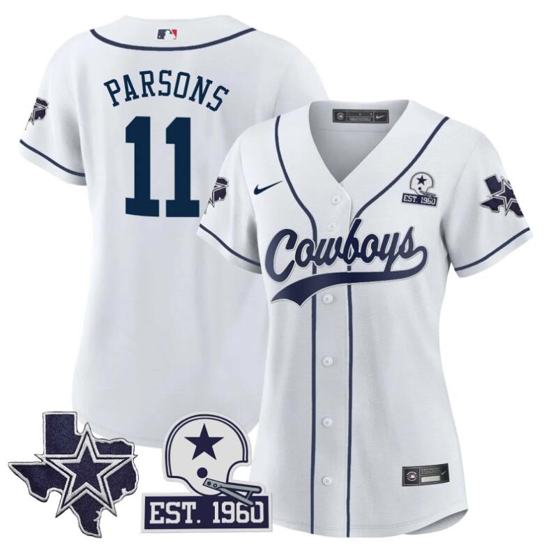 Women Dallas Cowboys #11 Parsons Texas Patch Baseball 2024 NFL Nike white jerseys->women nfl jersey->Women Jersey